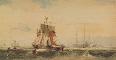 Shipping on the Medway, Kent by Francois Louis Thomas Francia